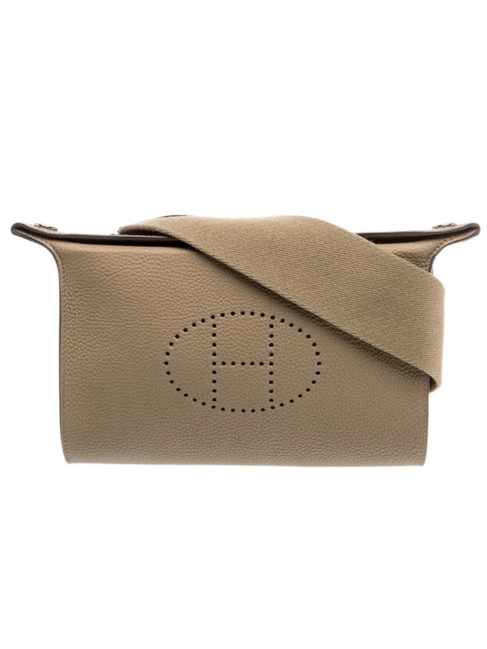 Hermes Taupe Pebbled Leather Evelyne-Style Messenger with Wide Strap